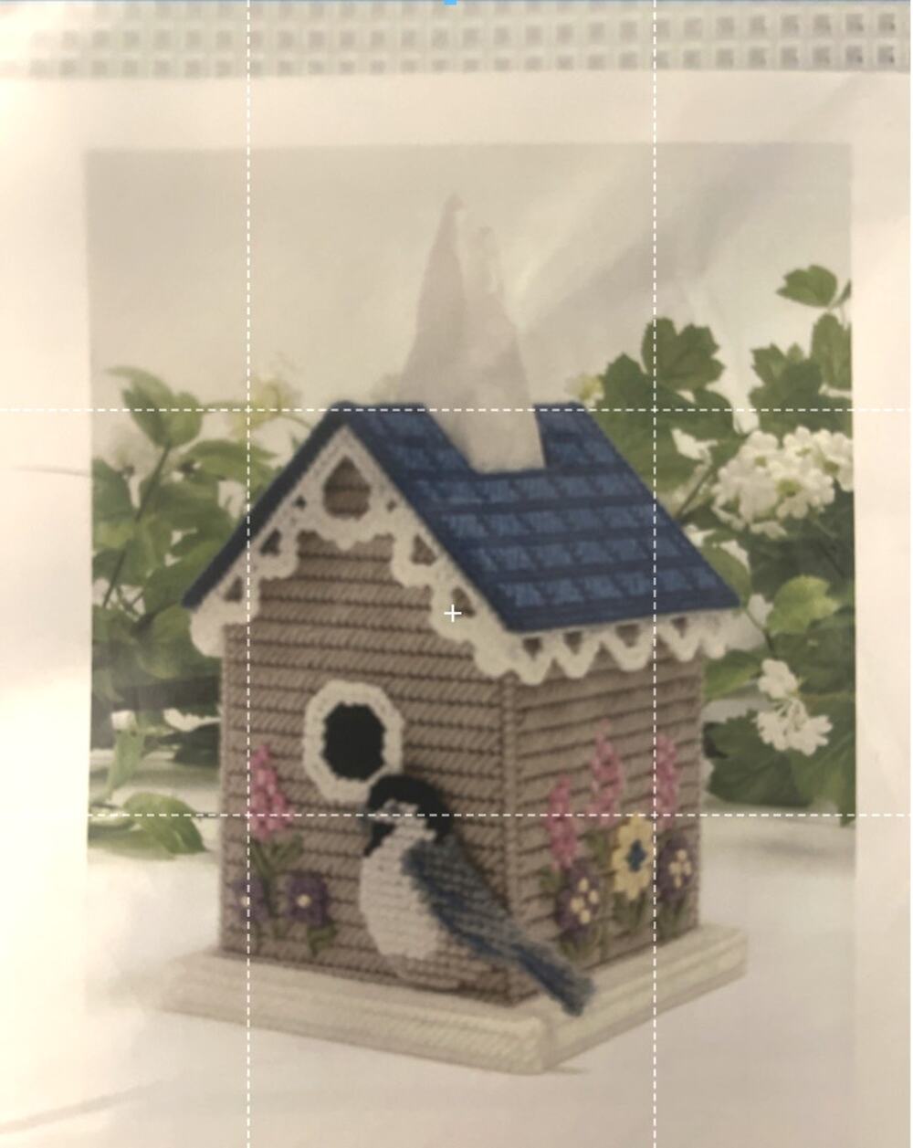 Mary Maxim Blue Jay Birdhouse Tissue Box Cover Plastic Canvas Needlepoint 17326